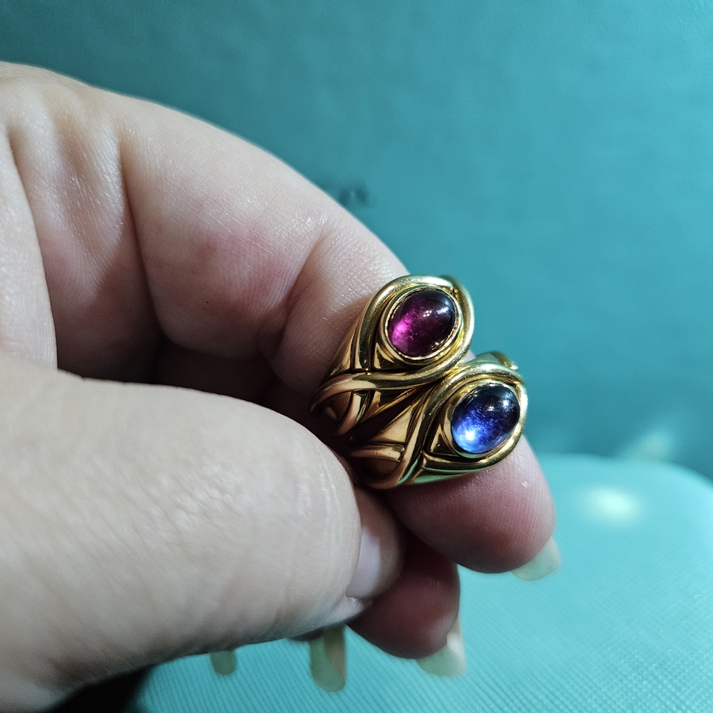 🥰SALE! Tiffany & Co. 18k YG Signature X Cabochon Tanzanite Ring Sz 4.5 RETIRED - Picture 3 of 11